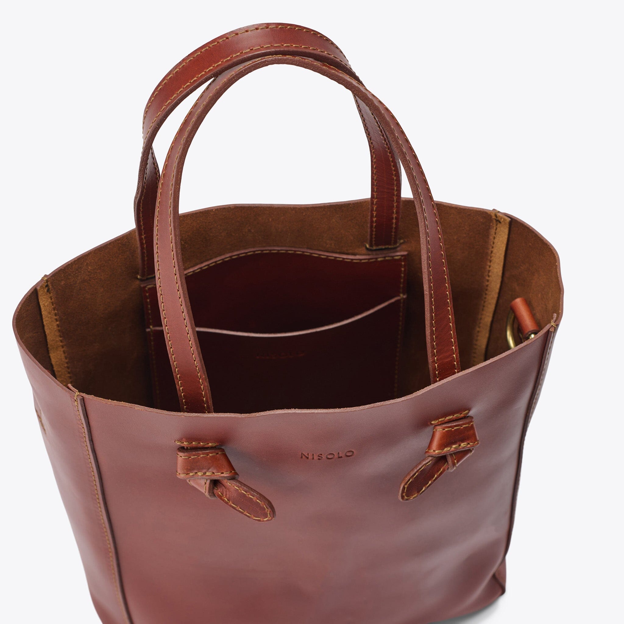 Simone Convertible Shopper Brandy Leather Handbag - unlined Nisolo 