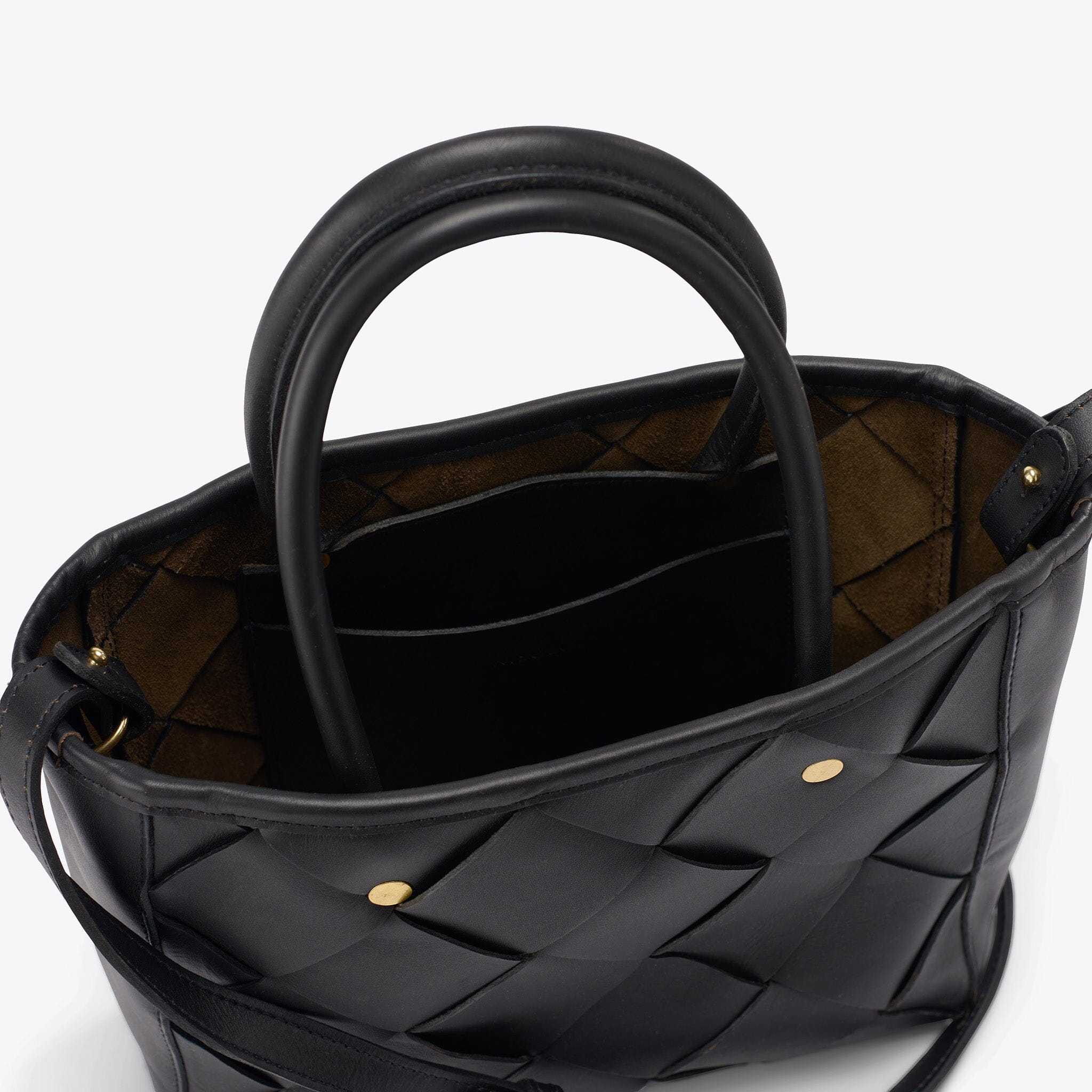 Carry-All Handwoven Satchel Black Leather Handbag - unlined Nisolo 