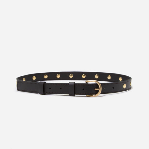 Studded Leather Waist Belt - Black with Gold Studs XS BLACK Three Row Gold Pyramid Stud Belt Leather Handmade  main image 4