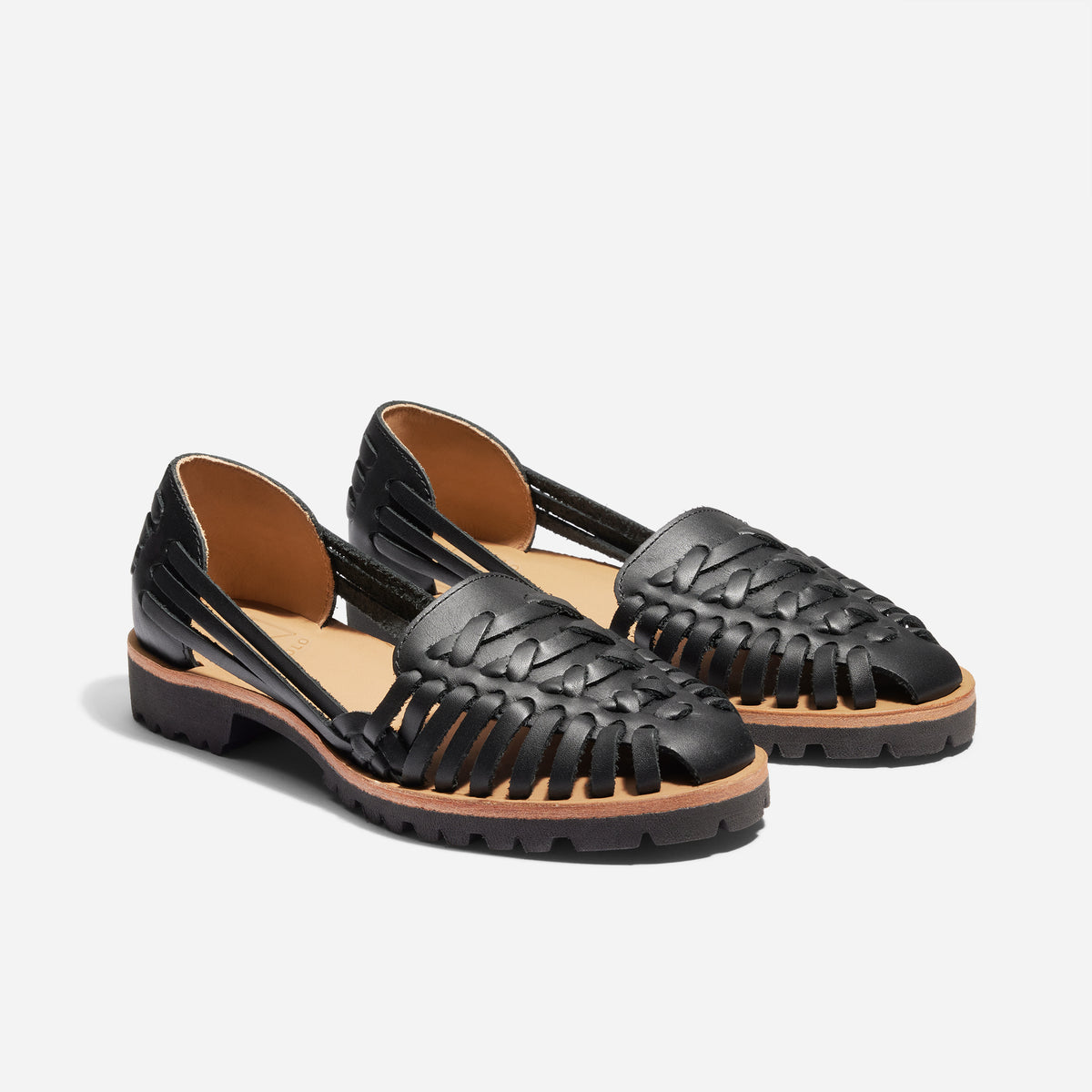 Nisolo Black Woven Leather Huarache Flats Women main image 3