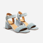 Stella Fringe Heel Sandal Dusty Blue Suede