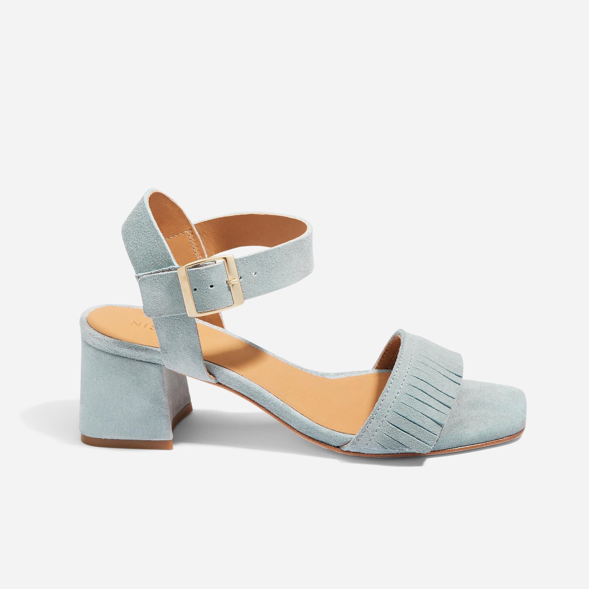 Stella Fringe Heel Sandal Dusty Blue Suede