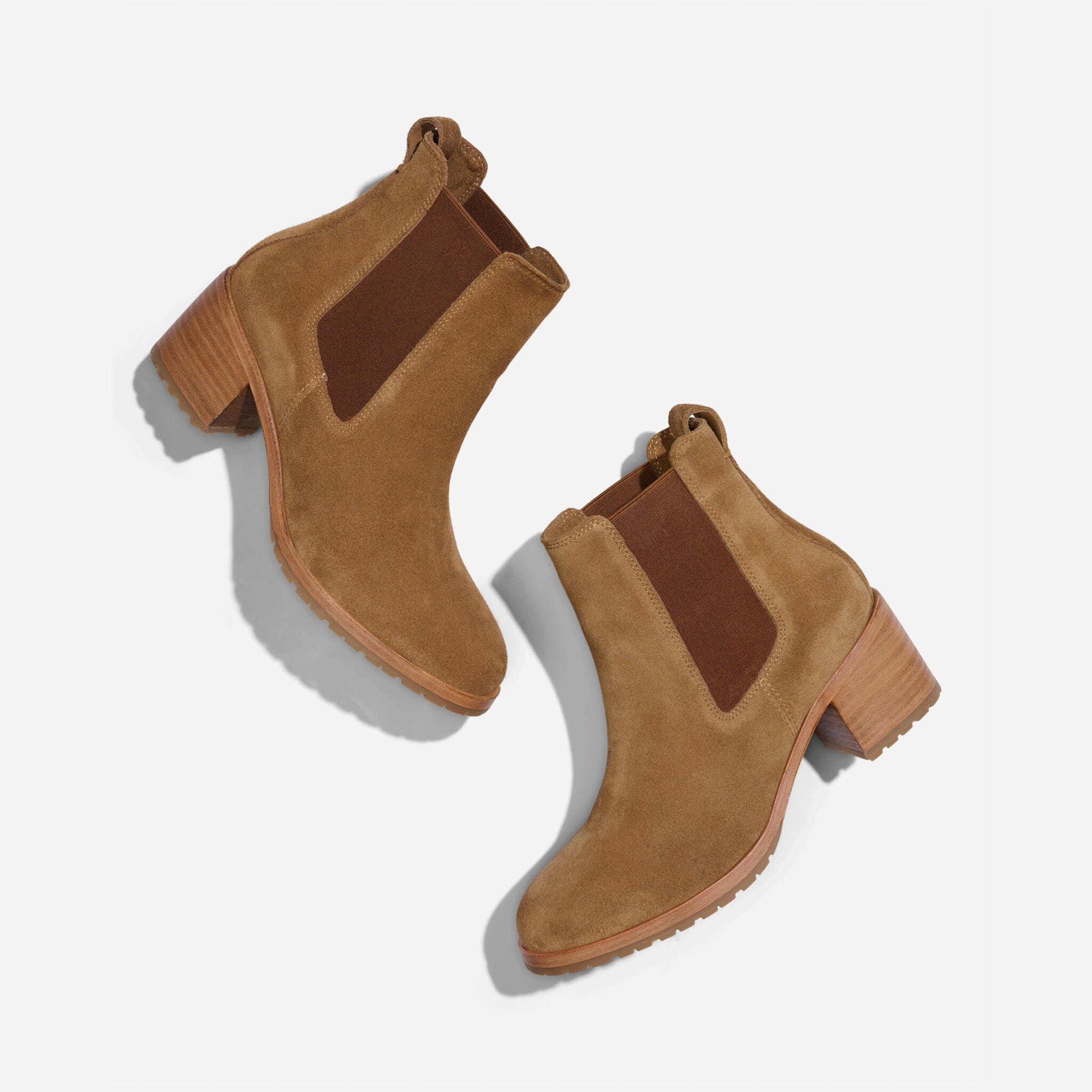 Ana Go-To Heeled Chelsea Boot Taupe-Suede Nisolo 