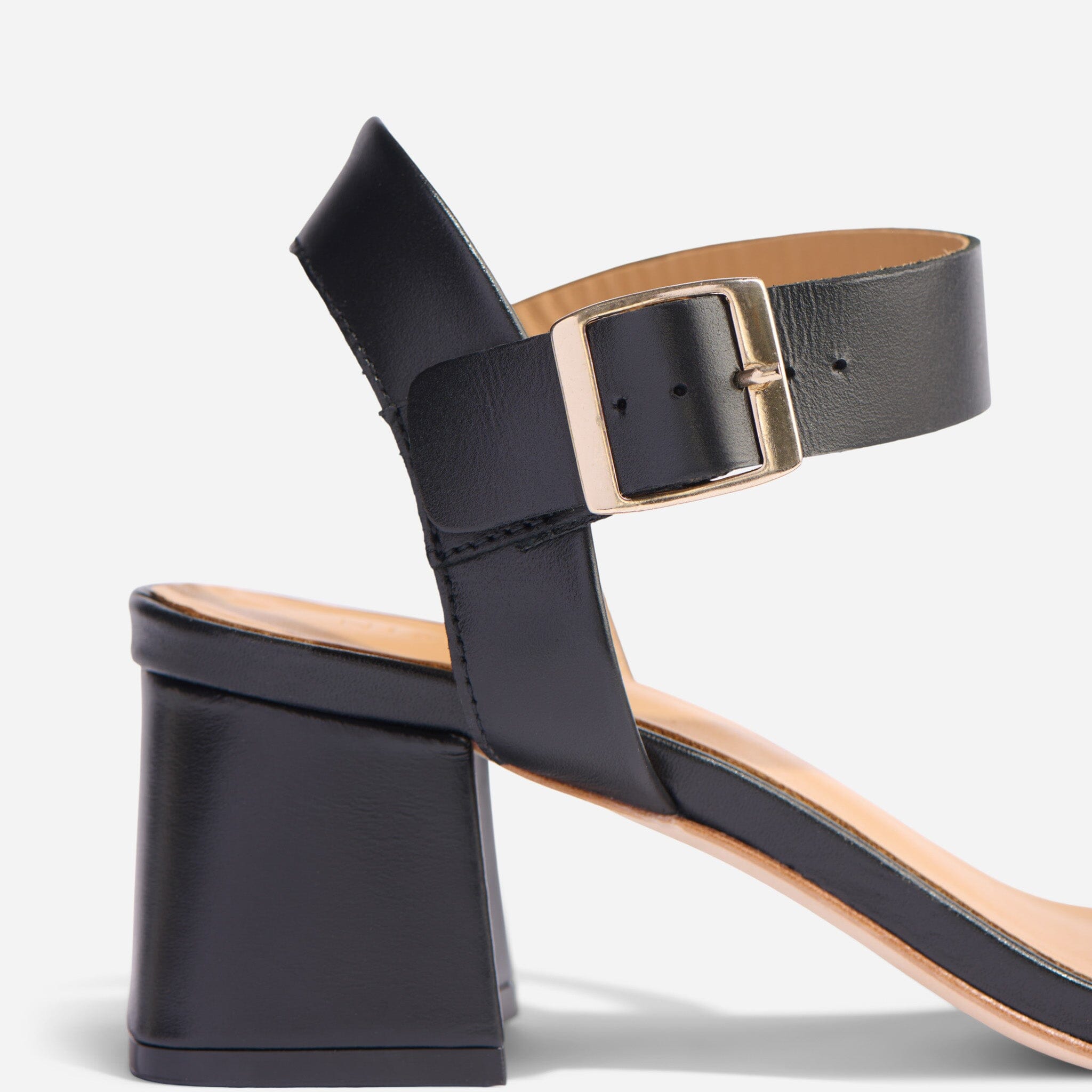 Black Leather Ester Block Heel Sandals | Deval The Multi Designer Store
