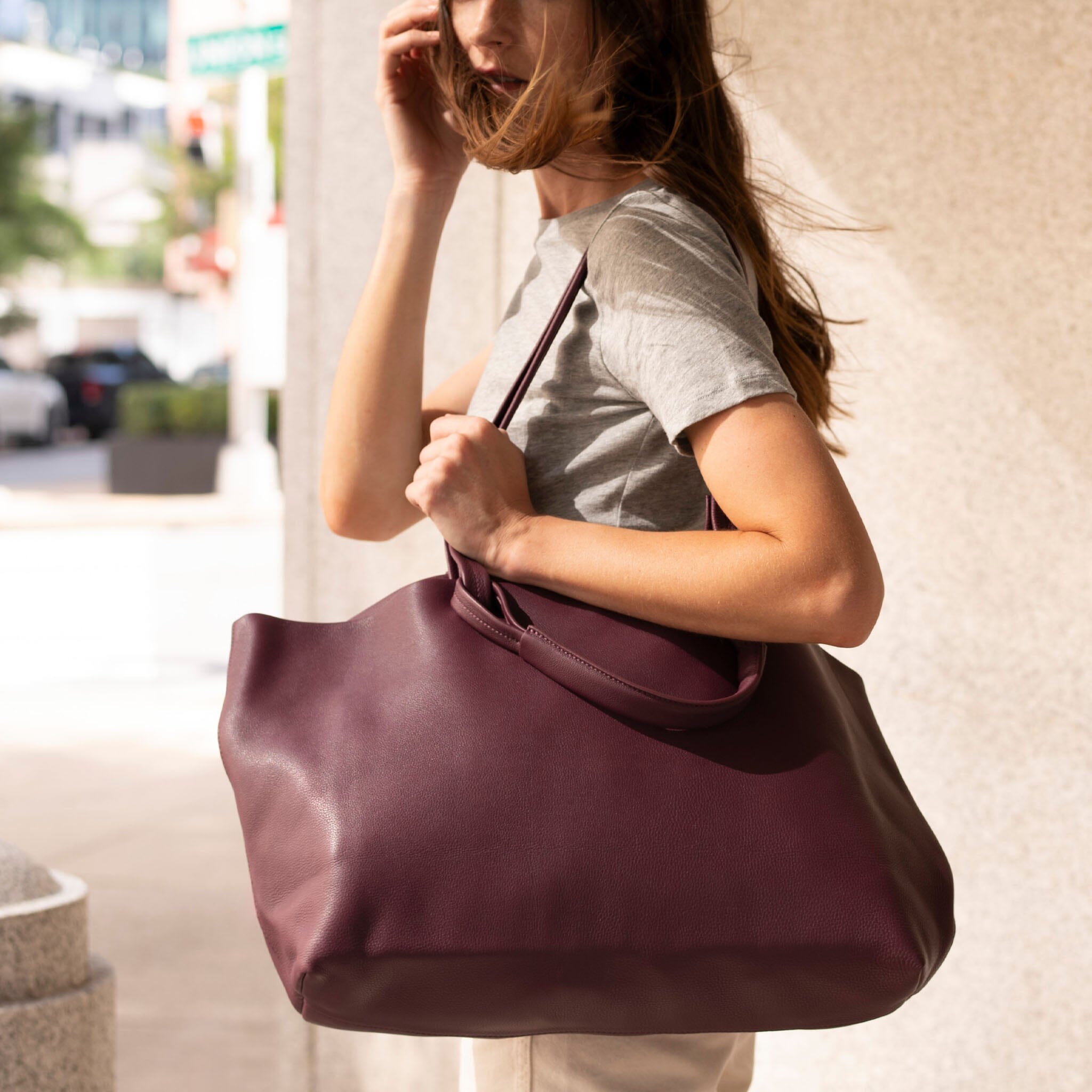 Camila Everyday Tote Plum Leather Bag Nisolo 