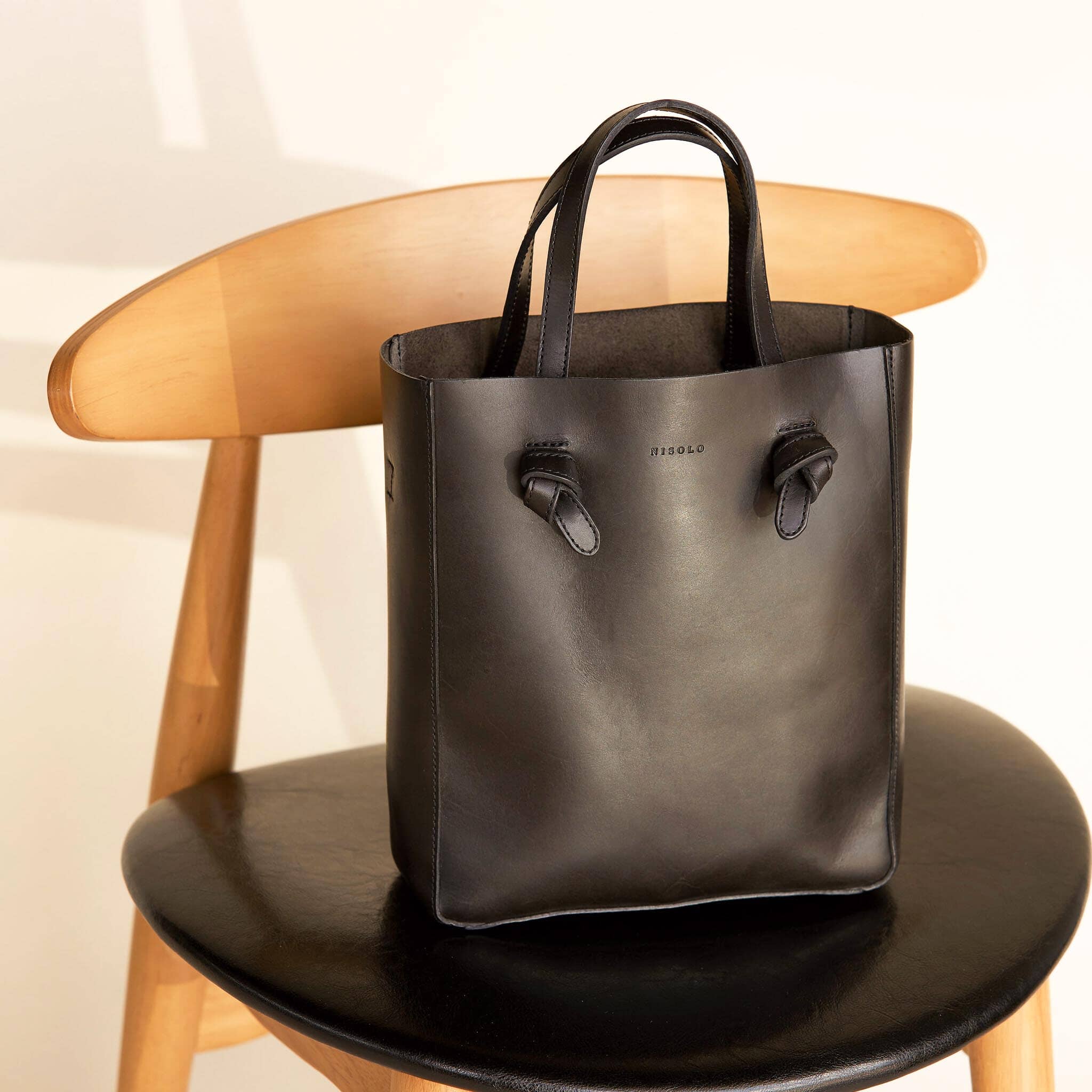 Simone Convertible Shopper Black Leather Handbag - unlined Nisolo 