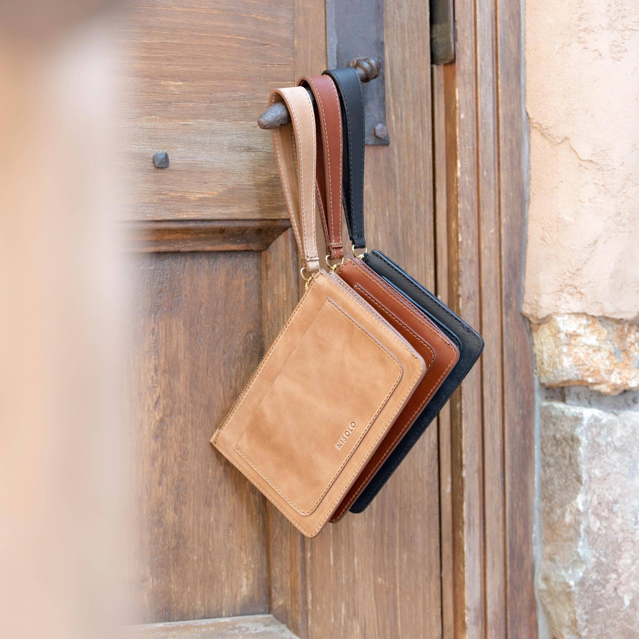 Go-To Wristlet Clutch Almond Leather Handbag - unlined Nisolo 