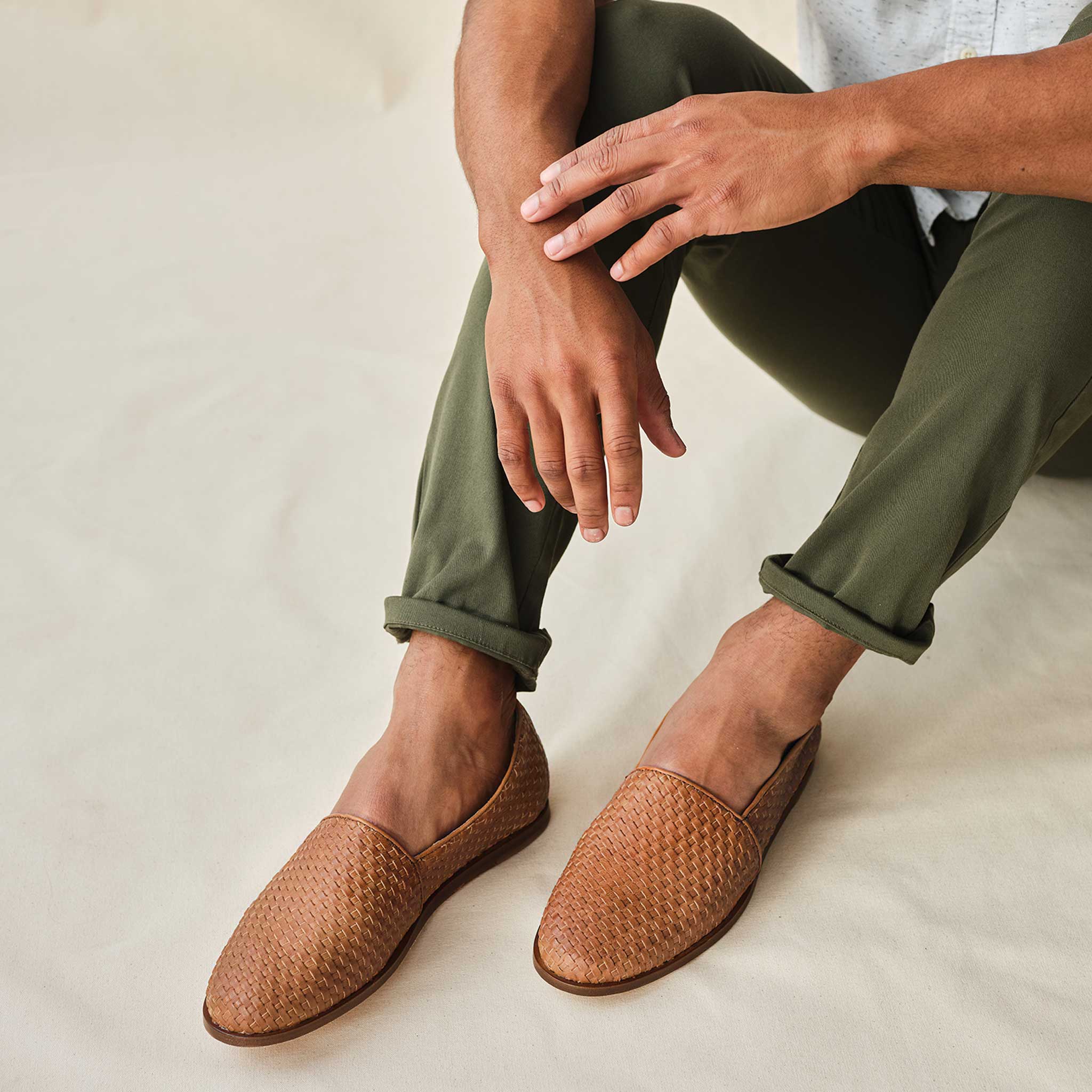 Image 2 of the Alejandro Woven Slip On Brown on model