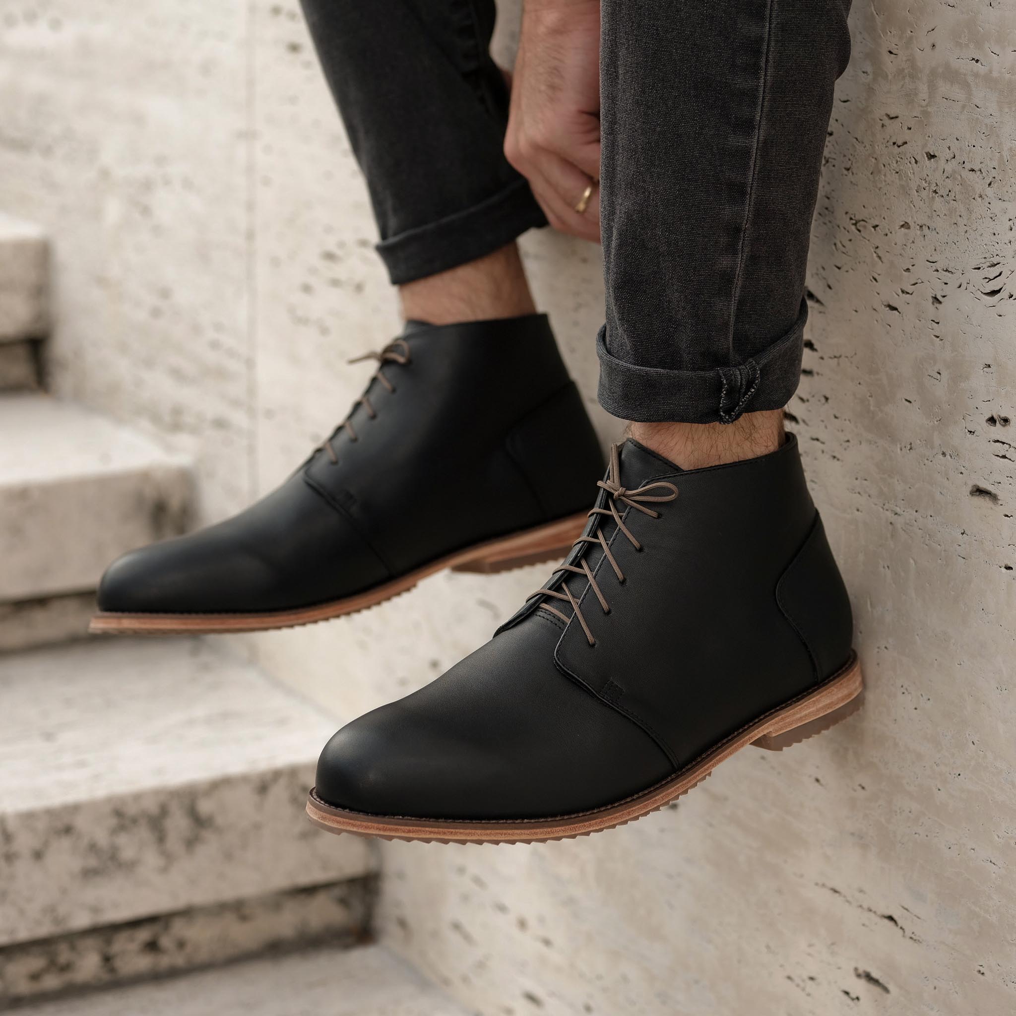 Image 1 of the Everyday Chukka Boot Black on model