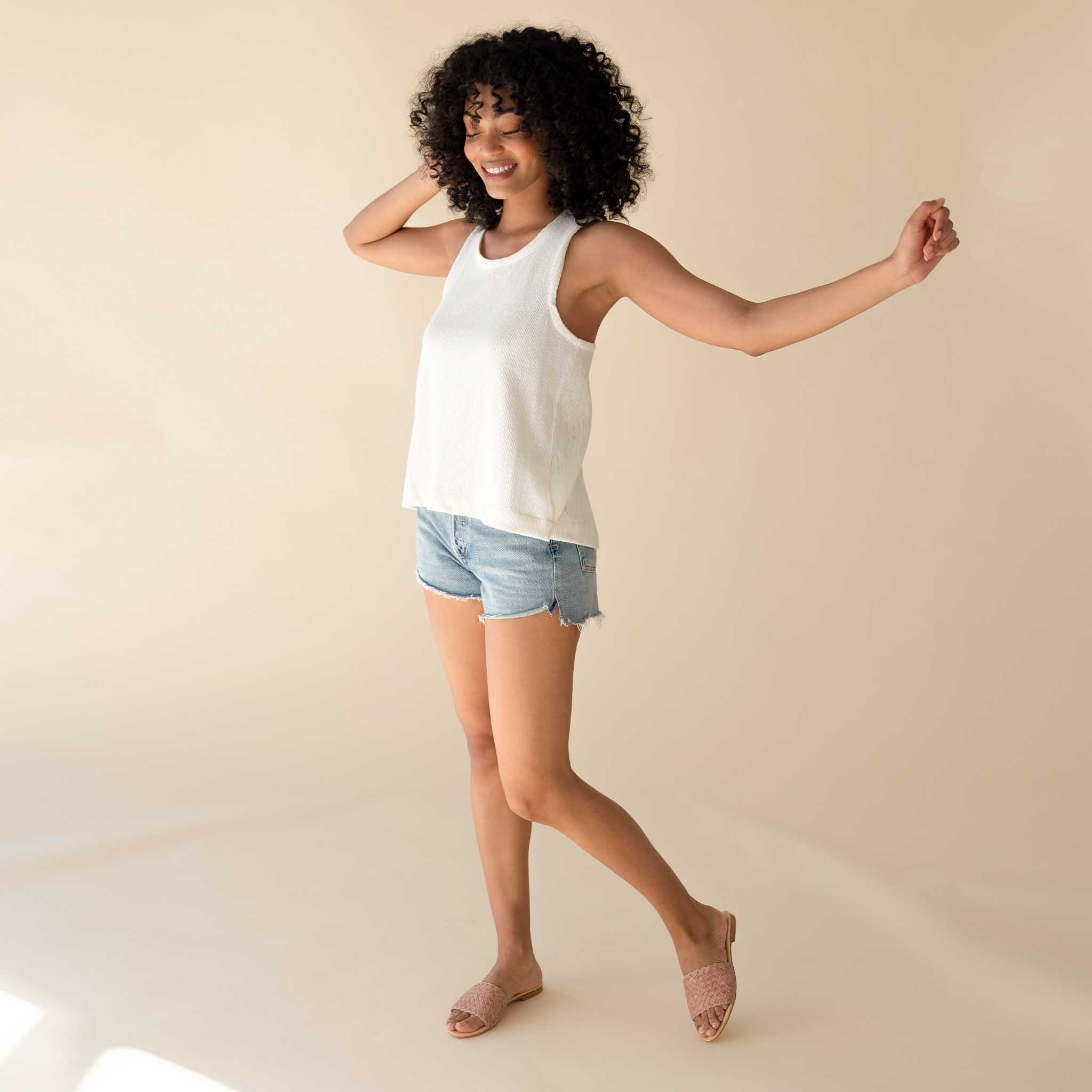 Image 3 of the Isla Woven Slide Desert Rose Women's Leather Sandal Nisolo 